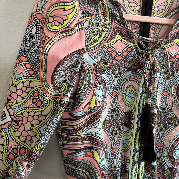Bisou Bisou Paisley Print Romper Tassle Detail Summer Vacation Women's Size XS - Picture 4 of 11